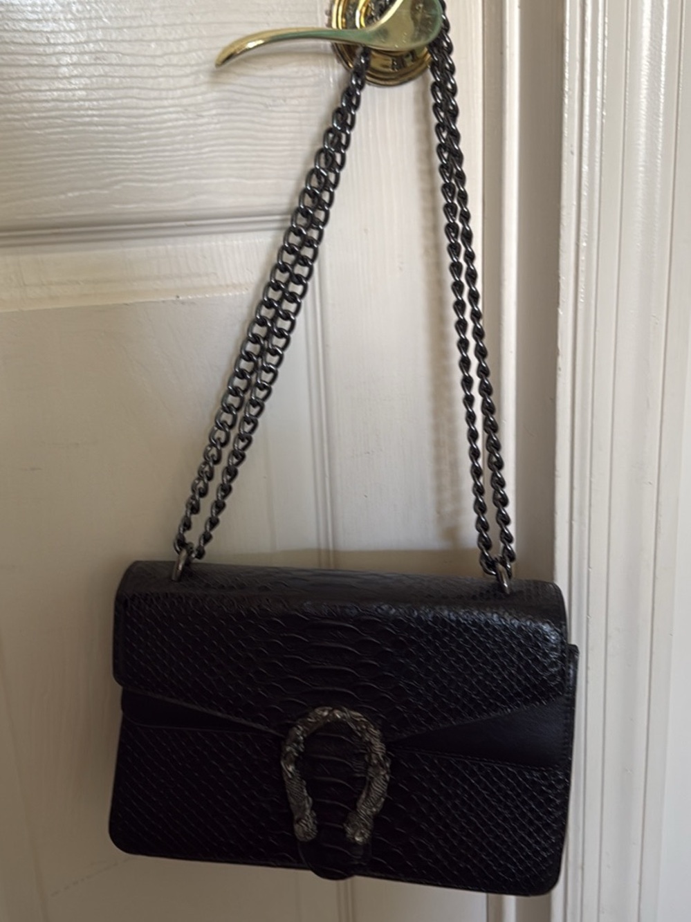 Black Women's Chain Shoulder Bag with Textured Finish